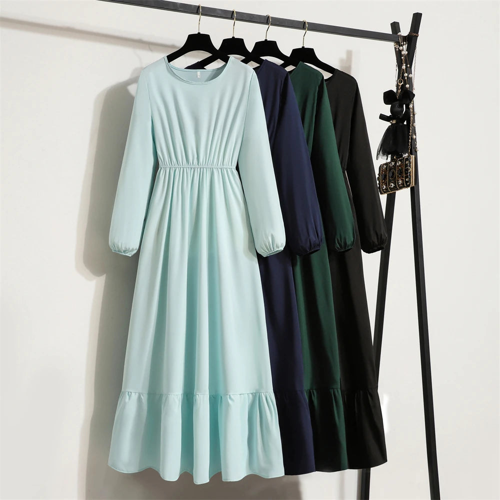 Women’s Floral Chiffon Midi Dress With Long Sleeves
