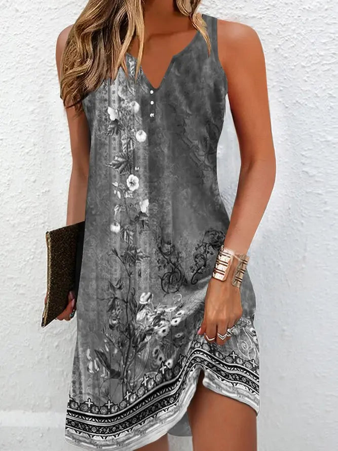 Women’s Boho V-Neck Sleeveless Summer Mini Dress