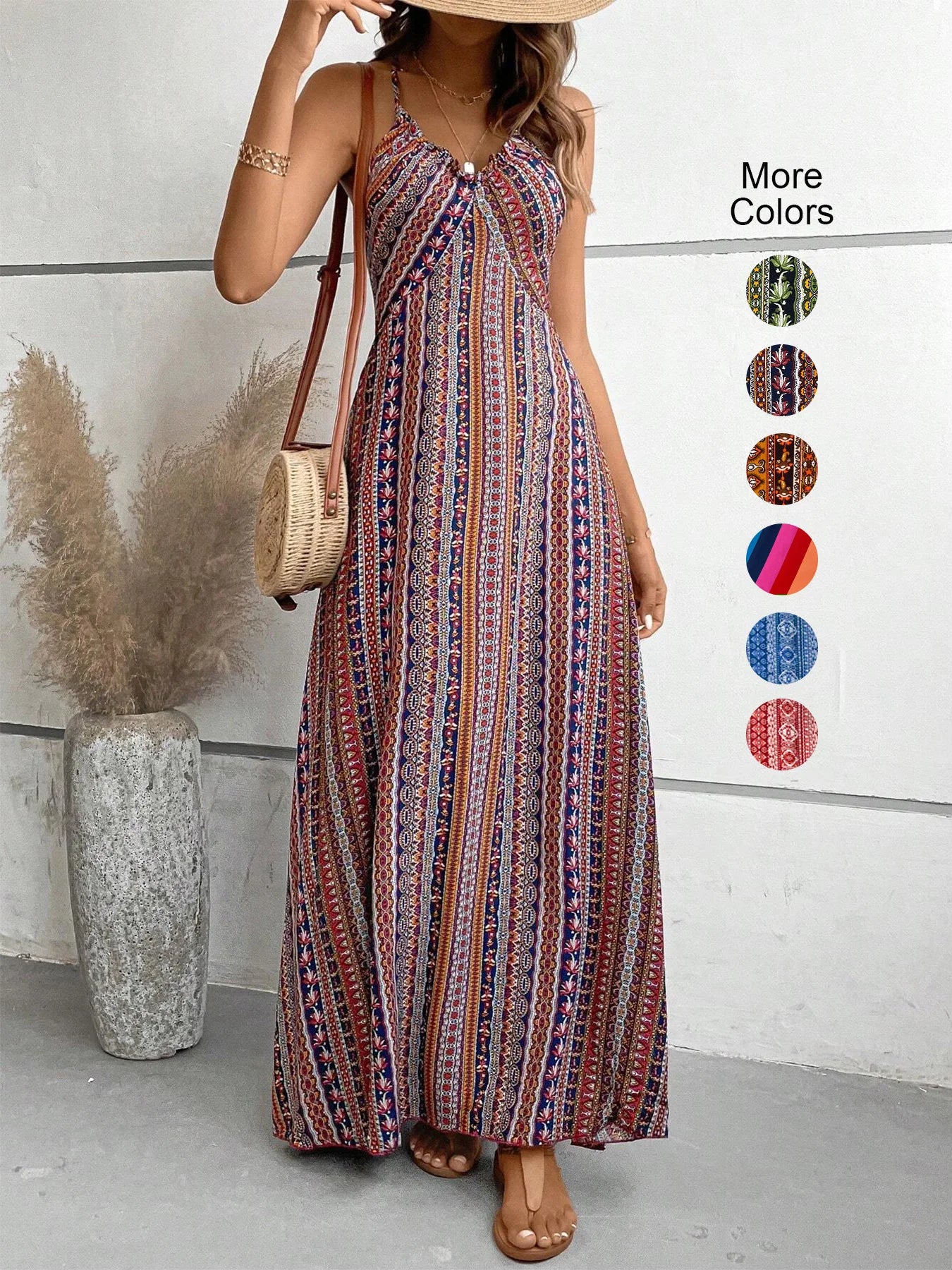 Women’s Boho Backless Split Thigh Maxi Beach Dress